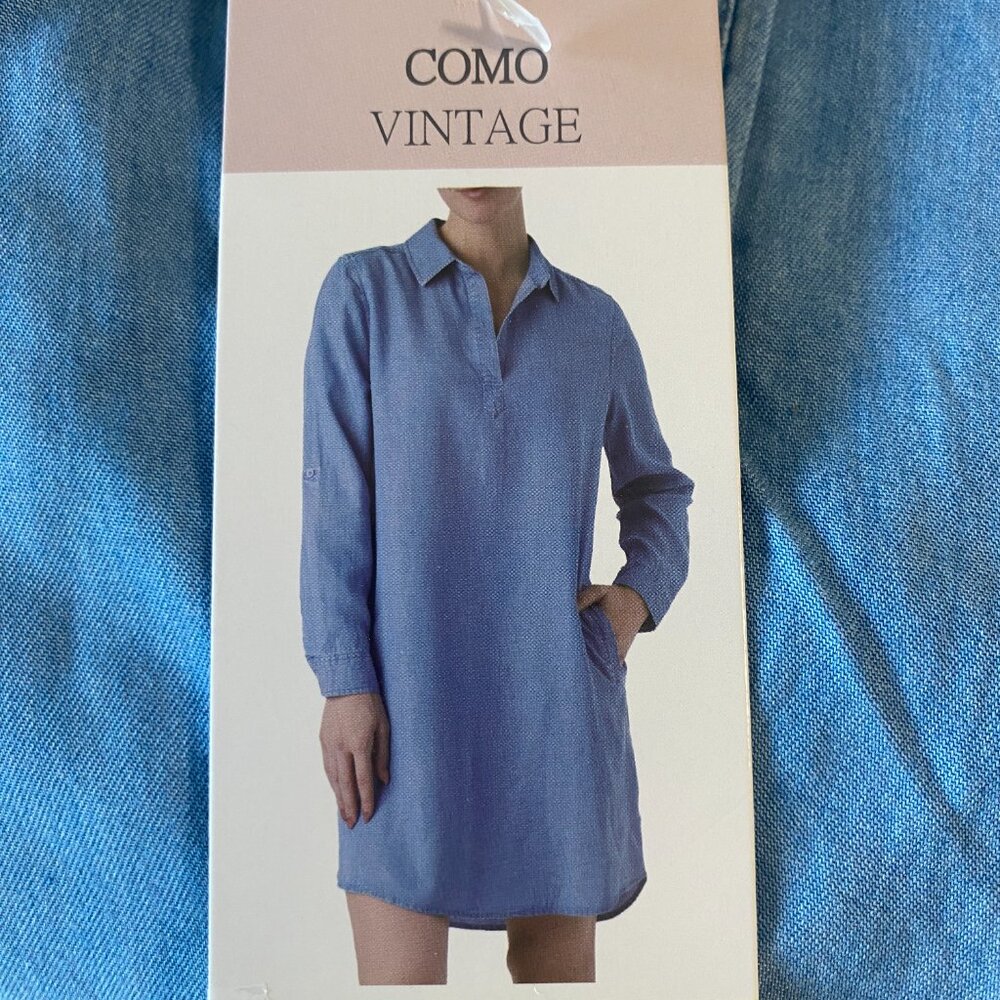 Como Vintage Women's Mini Shirt Dress long Sleeves Light Denim or Black  M, S
